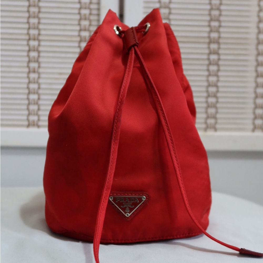 Prada Red Nylon Drawstring Pouch